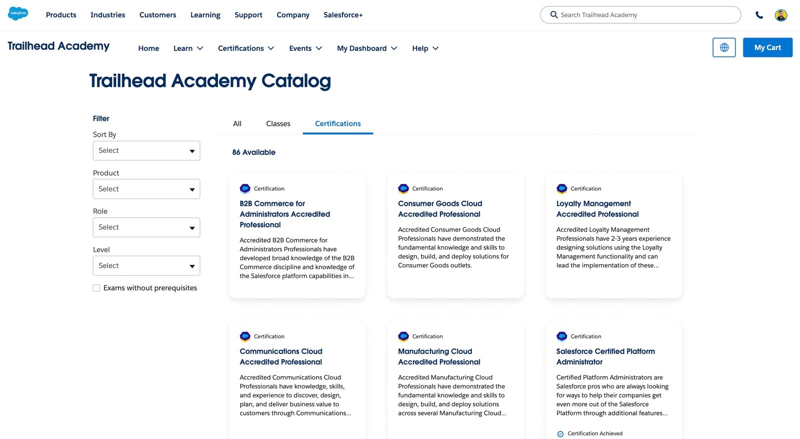 Salesforce Certification Catalog